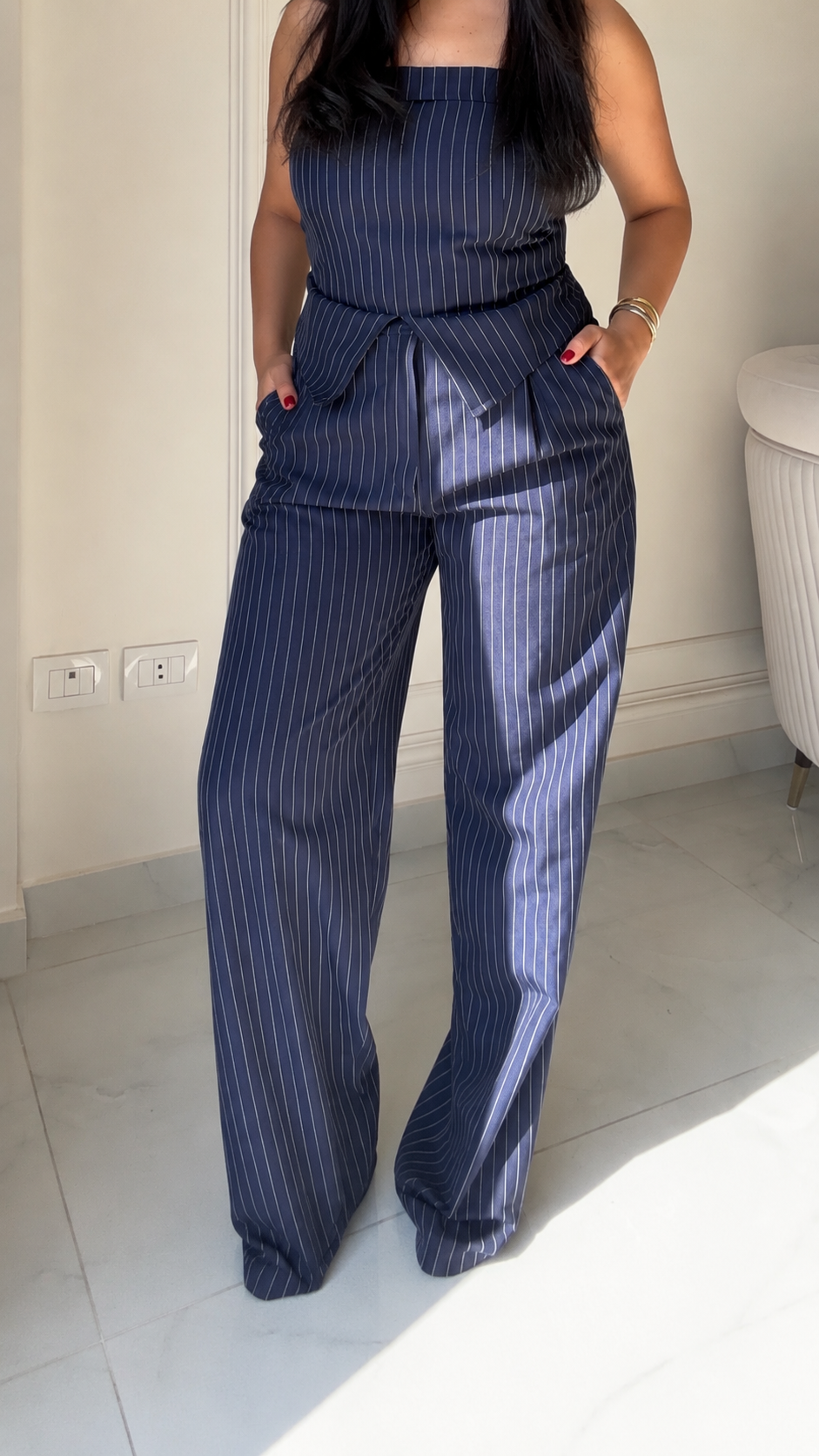 Pinstripe Wide-Leg Pants